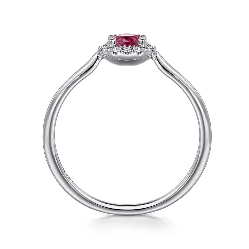 14K White Gold Ruby and Diamond Halo Promise Ring