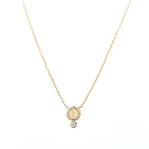 14K Yellow Gold 4mm Round Opal & Diamond Necklace