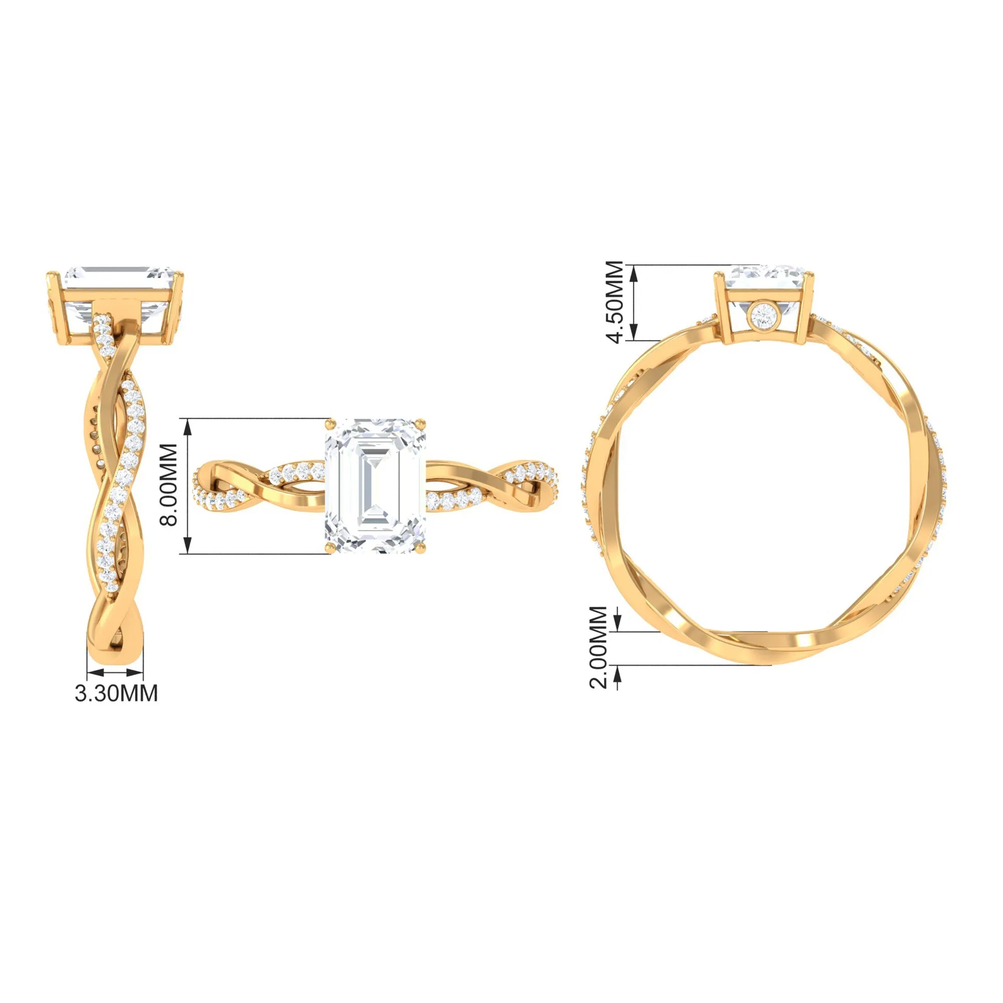 2 CT Octagon Cut Moissanite Solitaire Braided Gold Ring