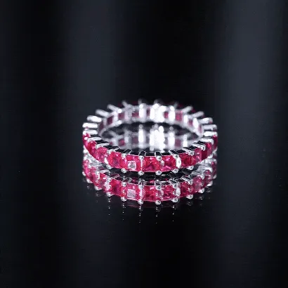 4.25 CT Princess Shape Lab Created Ruby Eternity Ring for Women