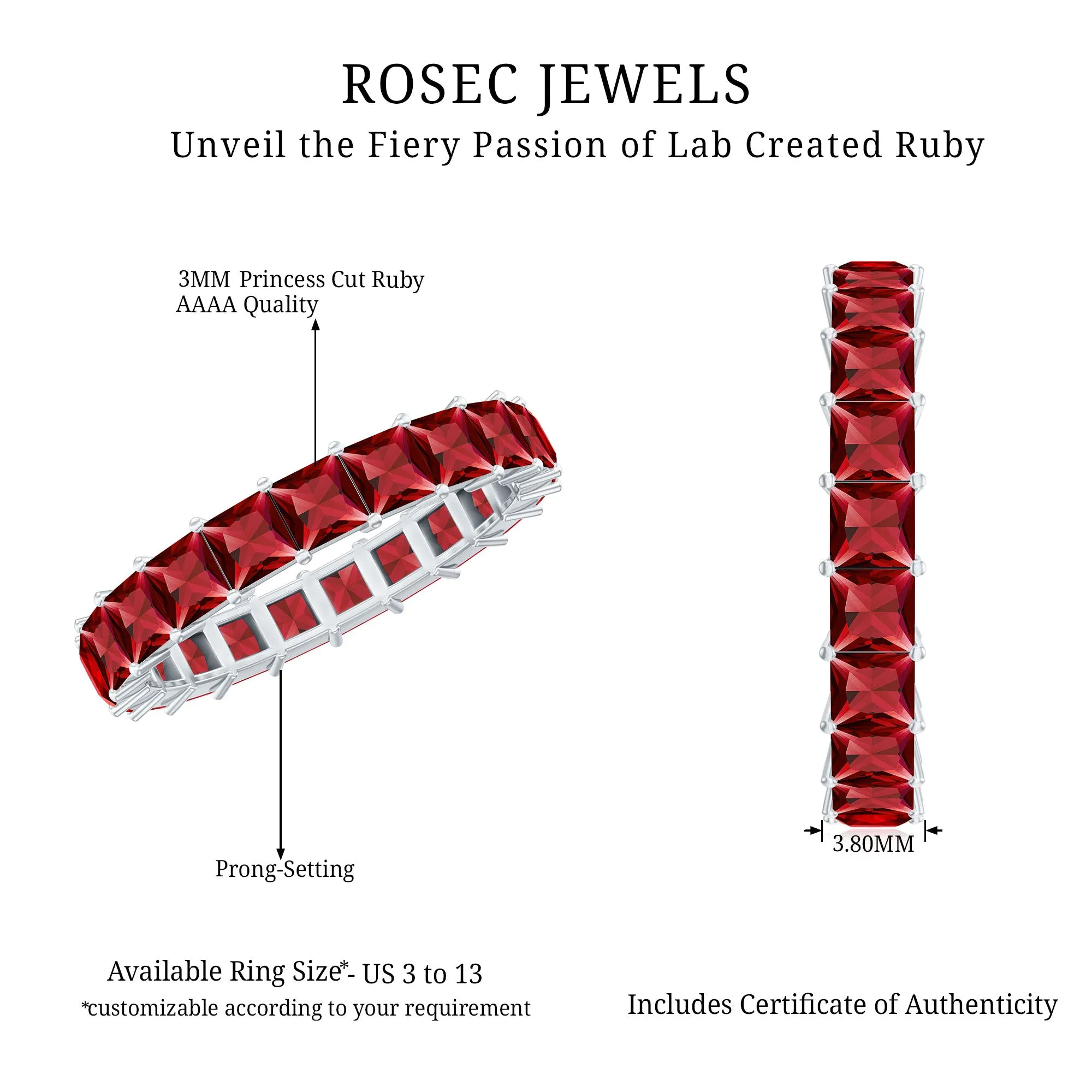 4.25 CT Princess Shape Lab Created Ruby Eternity Ring for Women