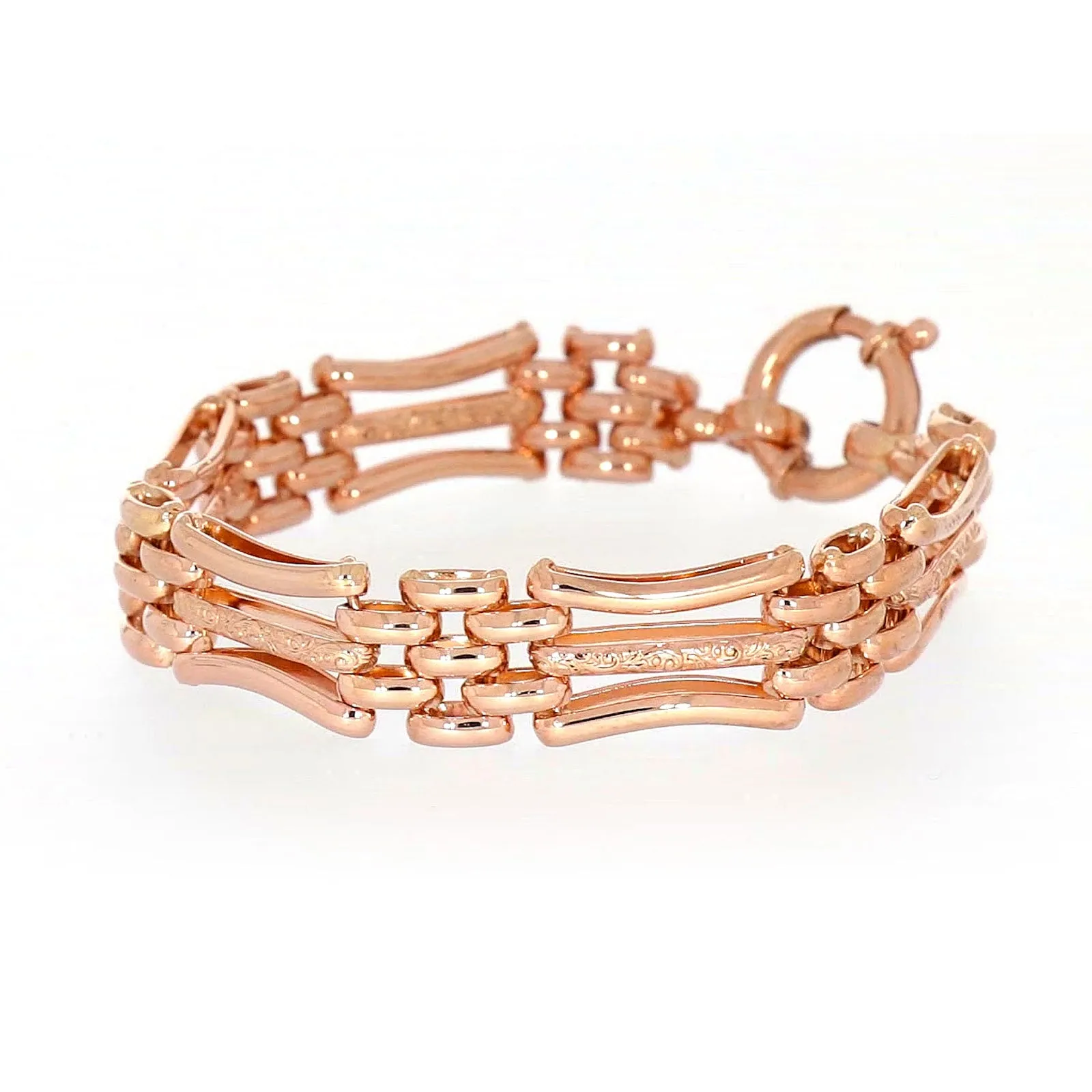 9ct Rose Gold Silver Filled 19cm Gate Bracelet with Bolt Ring
