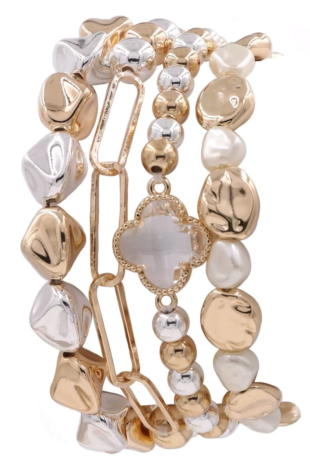 CB2184 Metallic Clover Beaded Accent Bracelet Set