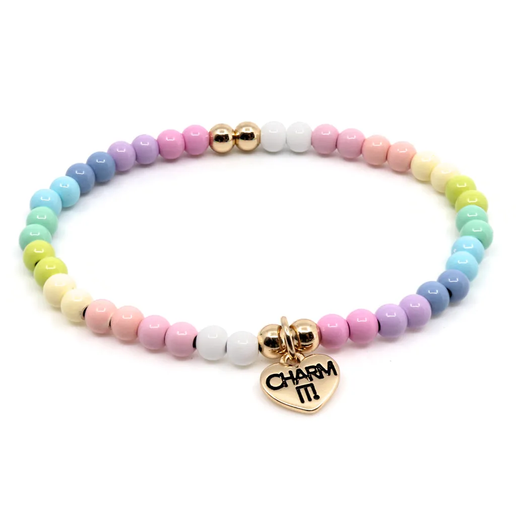 Charm It! 4mm Gold Pastel Stretch Bead Bracelet