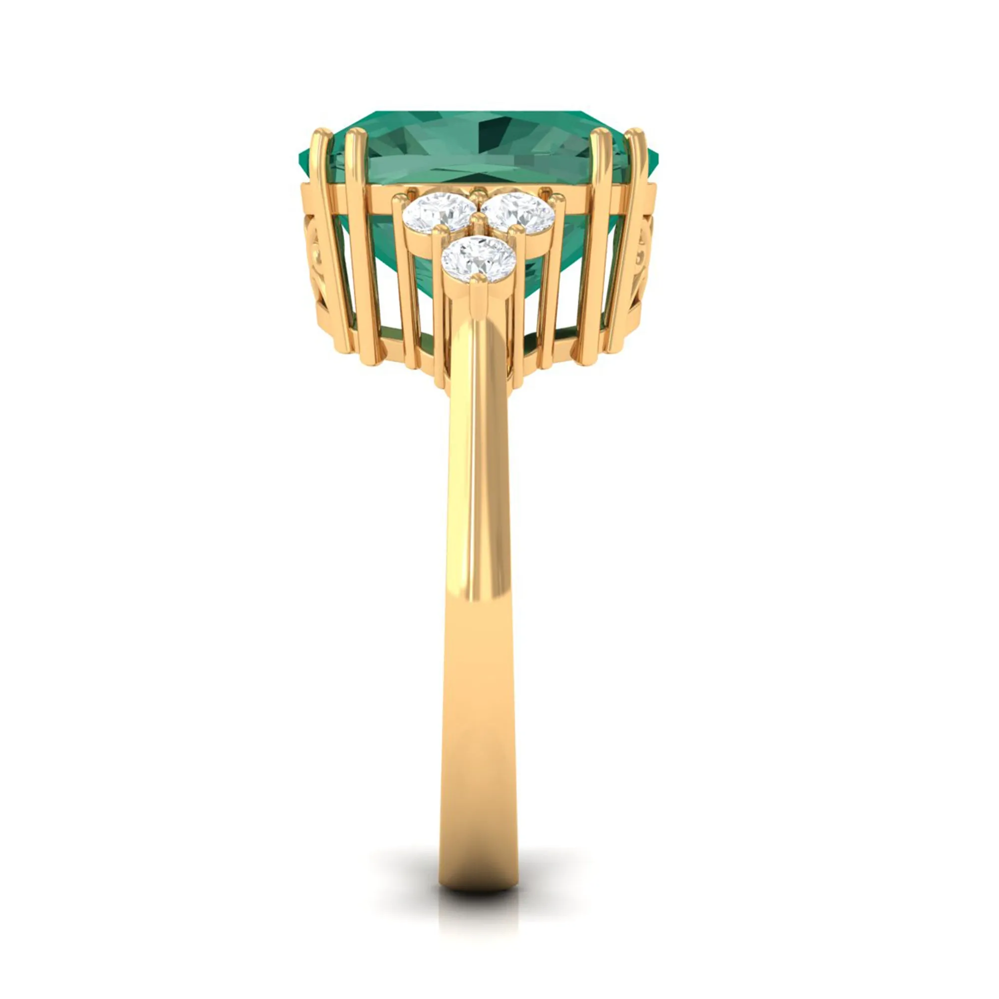 Created Green Sapphire Solitaire Engagement Ring with Moissanite Trio