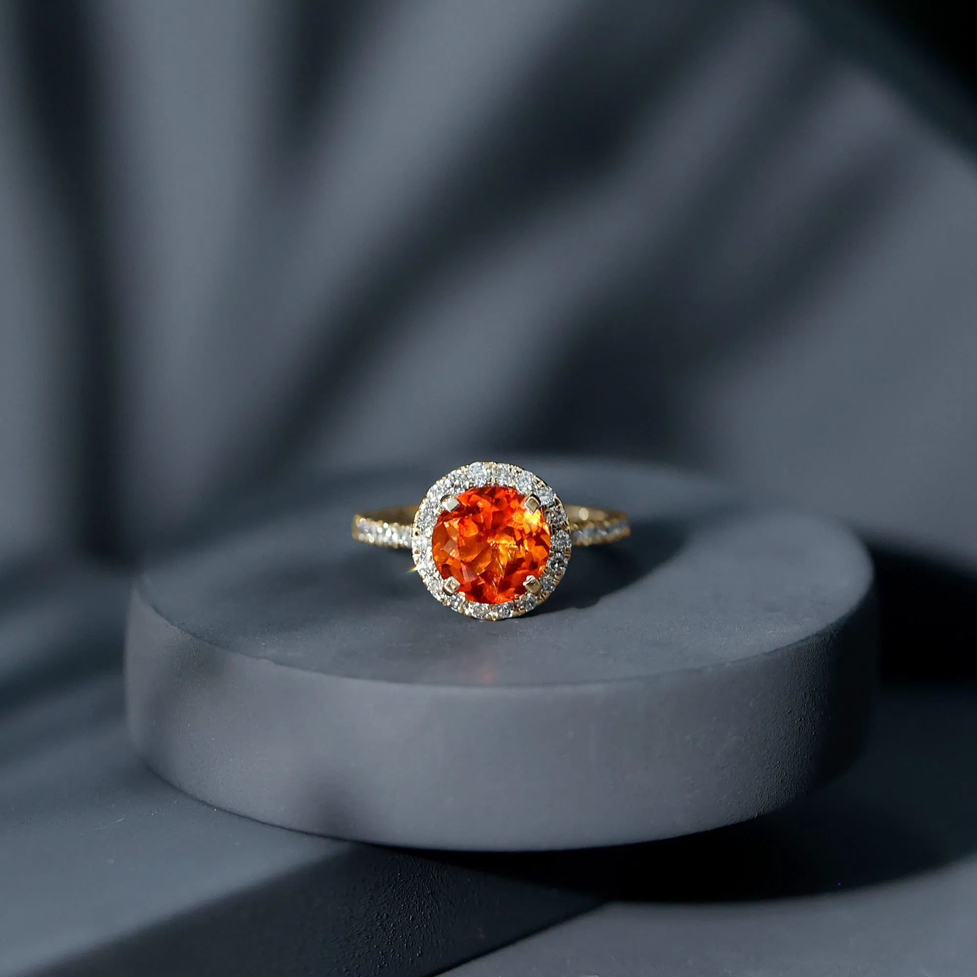 Created Orange Sapphire Engagement Ring with Diamond Halo