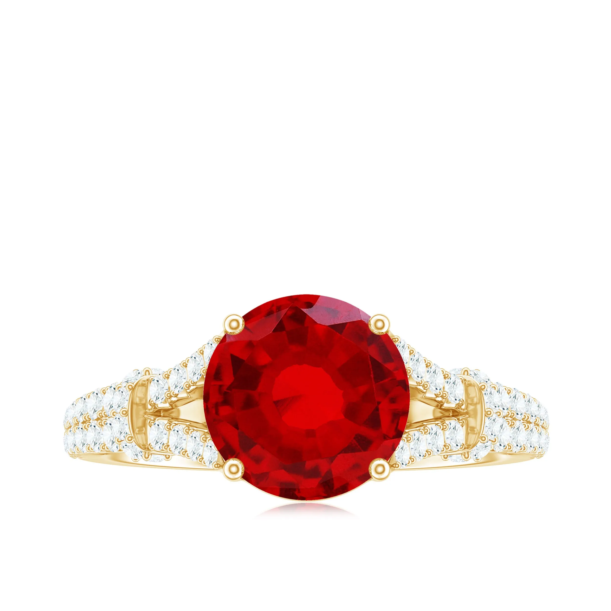 Created Ruby Solitaire Engagement Ring with Diamond in Split Shank