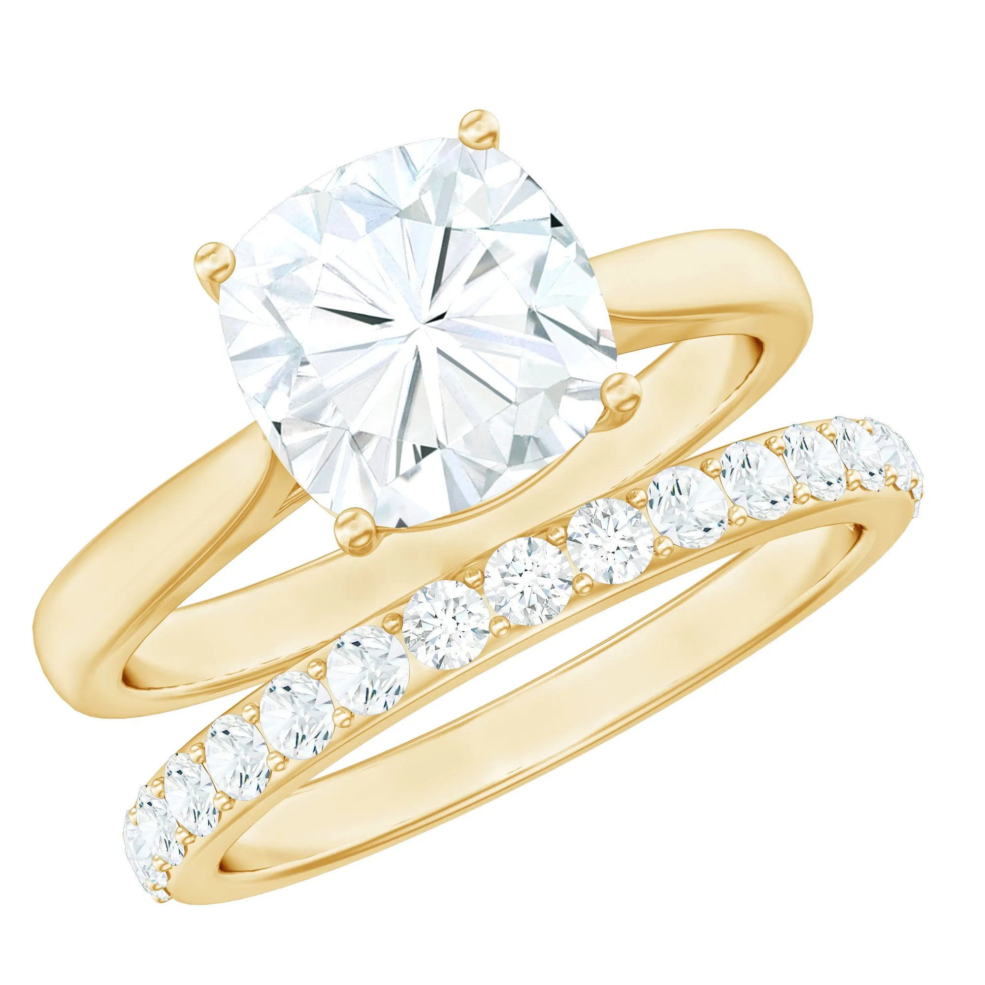 Cushion Cut Solitaire Moissanite Bridal Ring Set