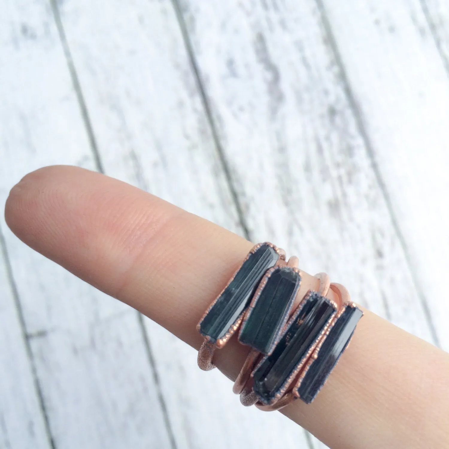 Dark blue-green tourmaline ring | Raw tourmaline ring