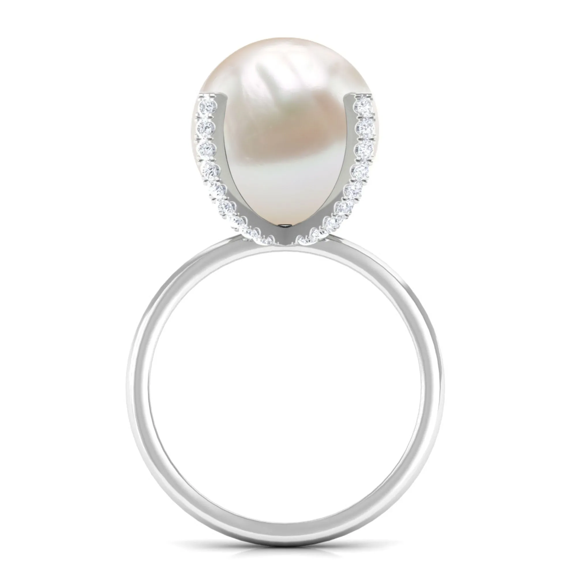 Designer Freshwater Pearl Solitaire Engagement Ring with Diamond