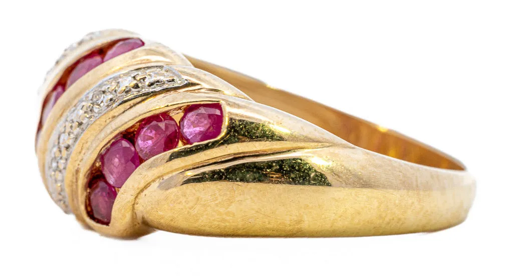 Enchanting Ruby & Diamond Domed 9ct Yellow Gold Ring