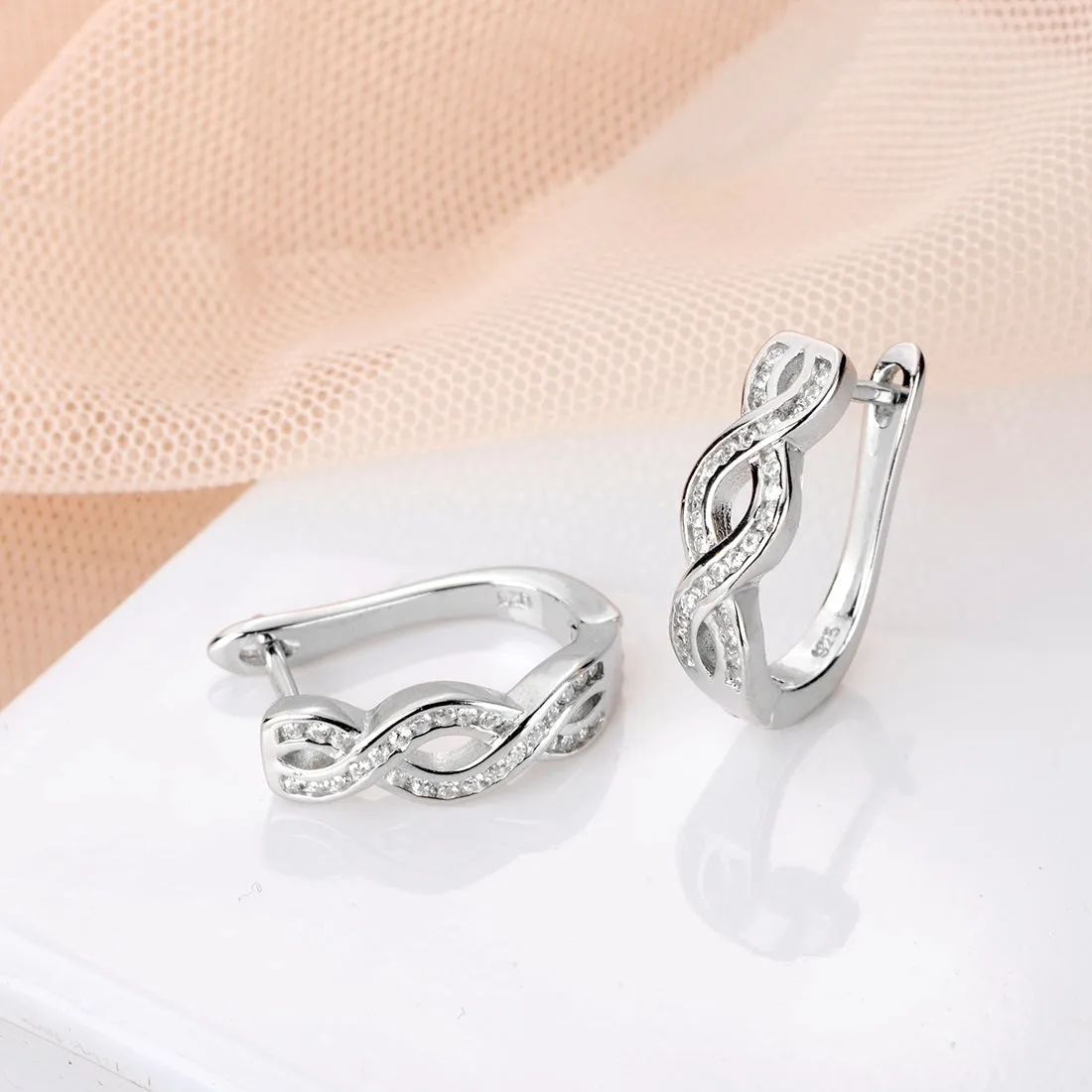 Eternal Infinity Rhodium-Plated Cubic Zirconia 925 Sterling Silver Earrings