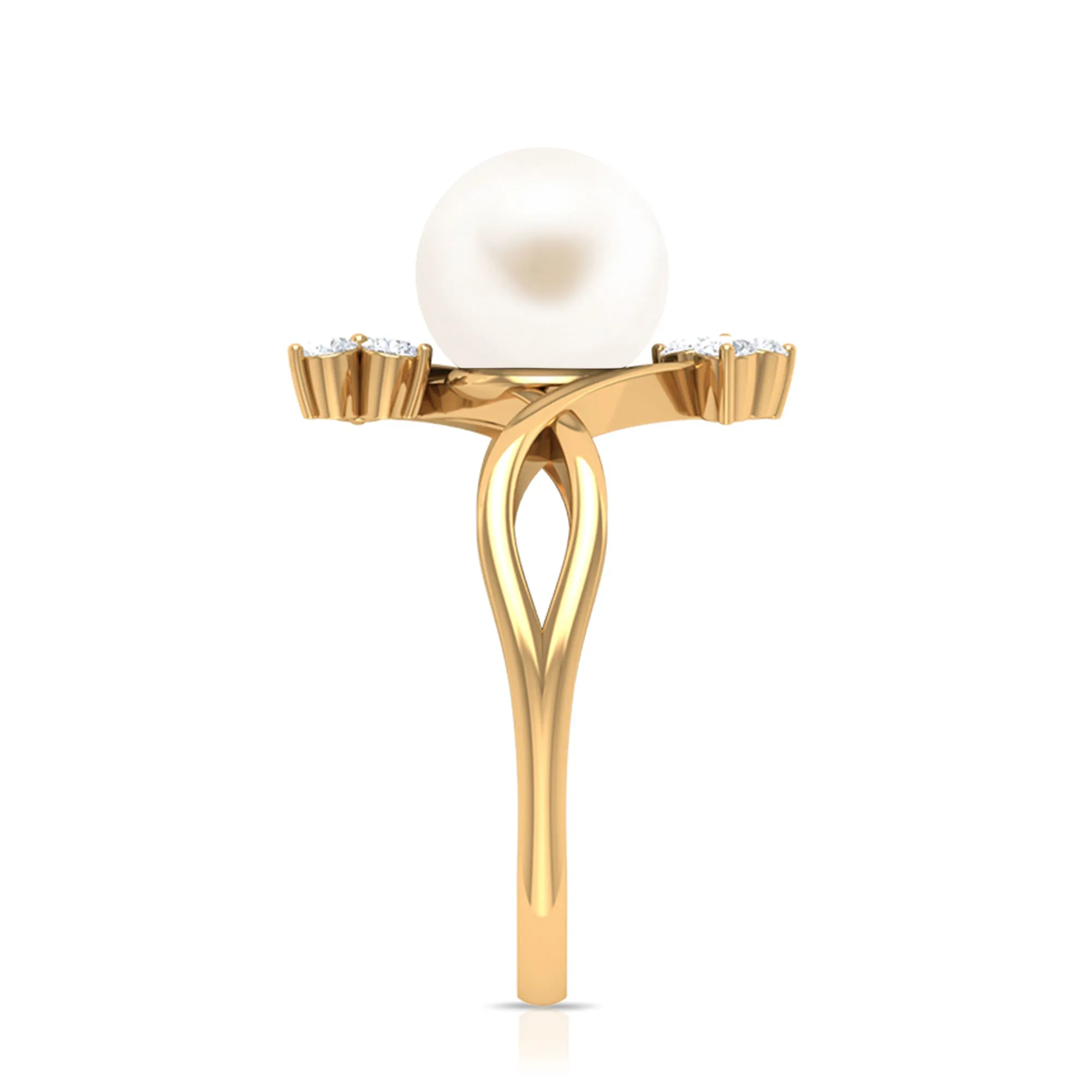 Freshwater Pearl Solitaire Ring with Diamond Trio