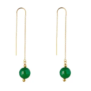 Gold Filled Green Agate Threader Earrings
