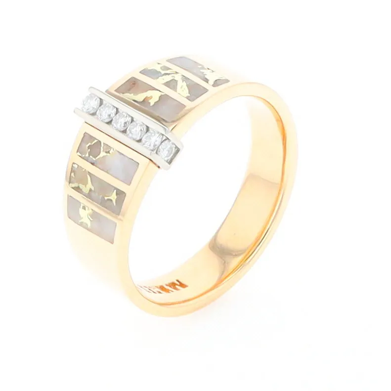 Gold Quartz Ring 6 Section Inlaid with .19ctw Round Diamonds