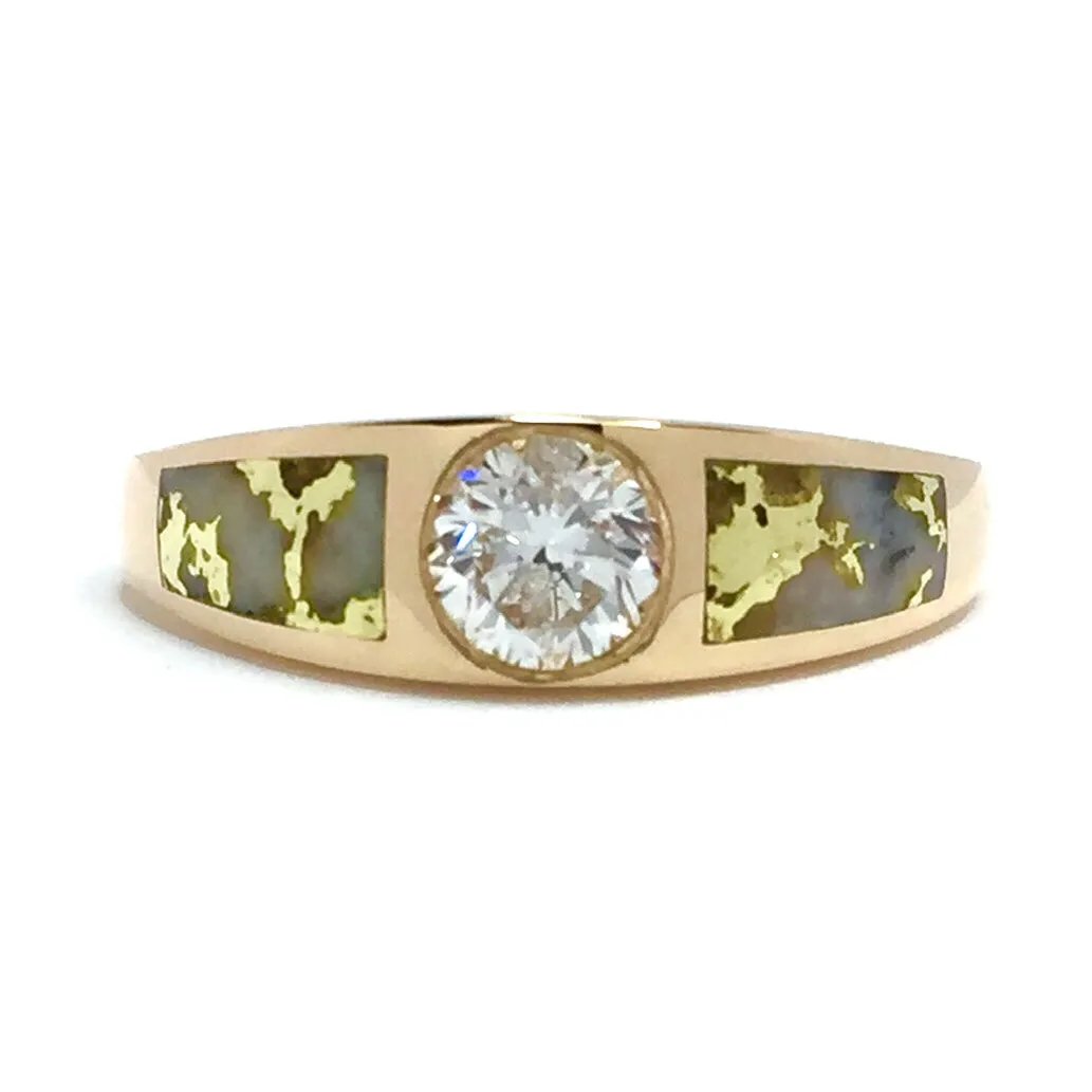 Gold Quartz Ring Double Sided Inlaid with a .61ct Round Diamond