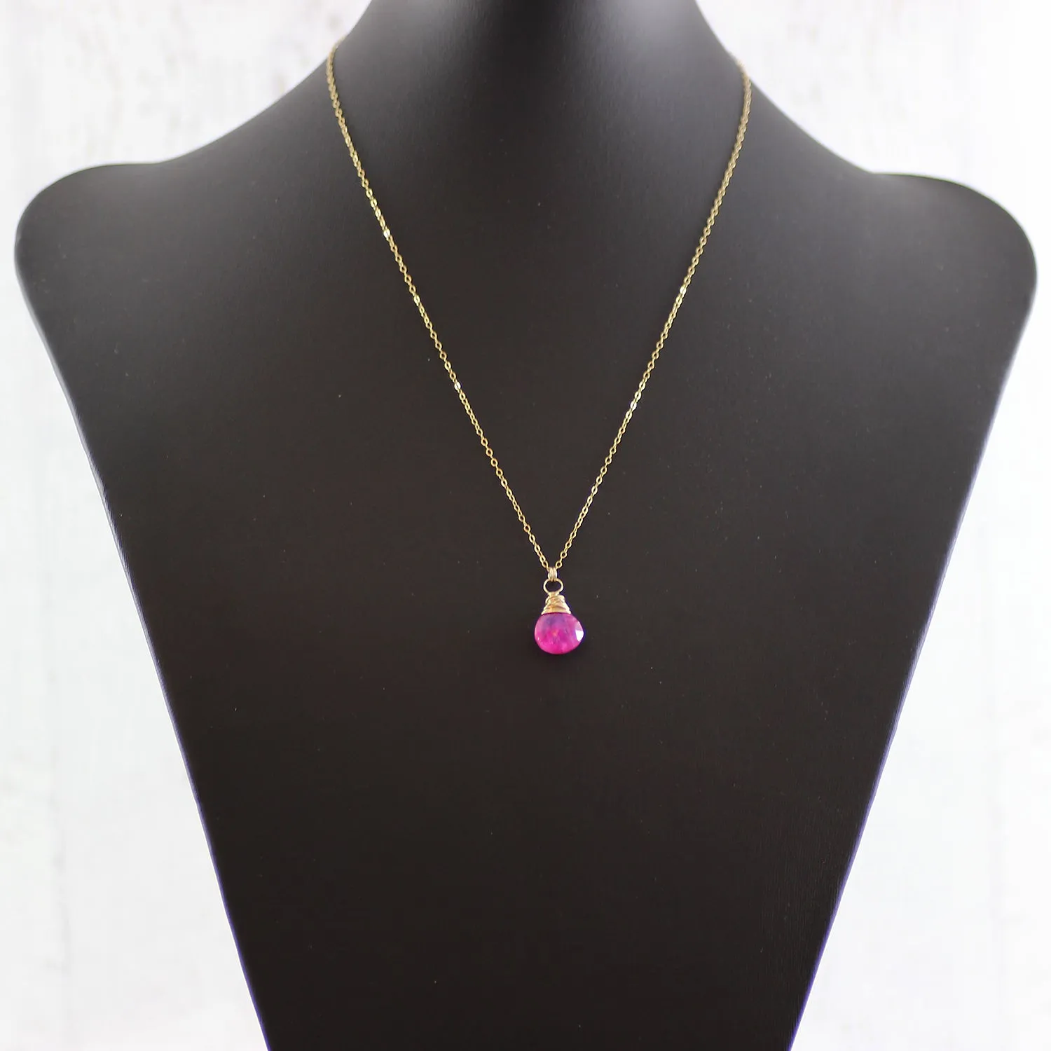 Hot Pink Rainbow Moonstone Gold Pendant Necklace