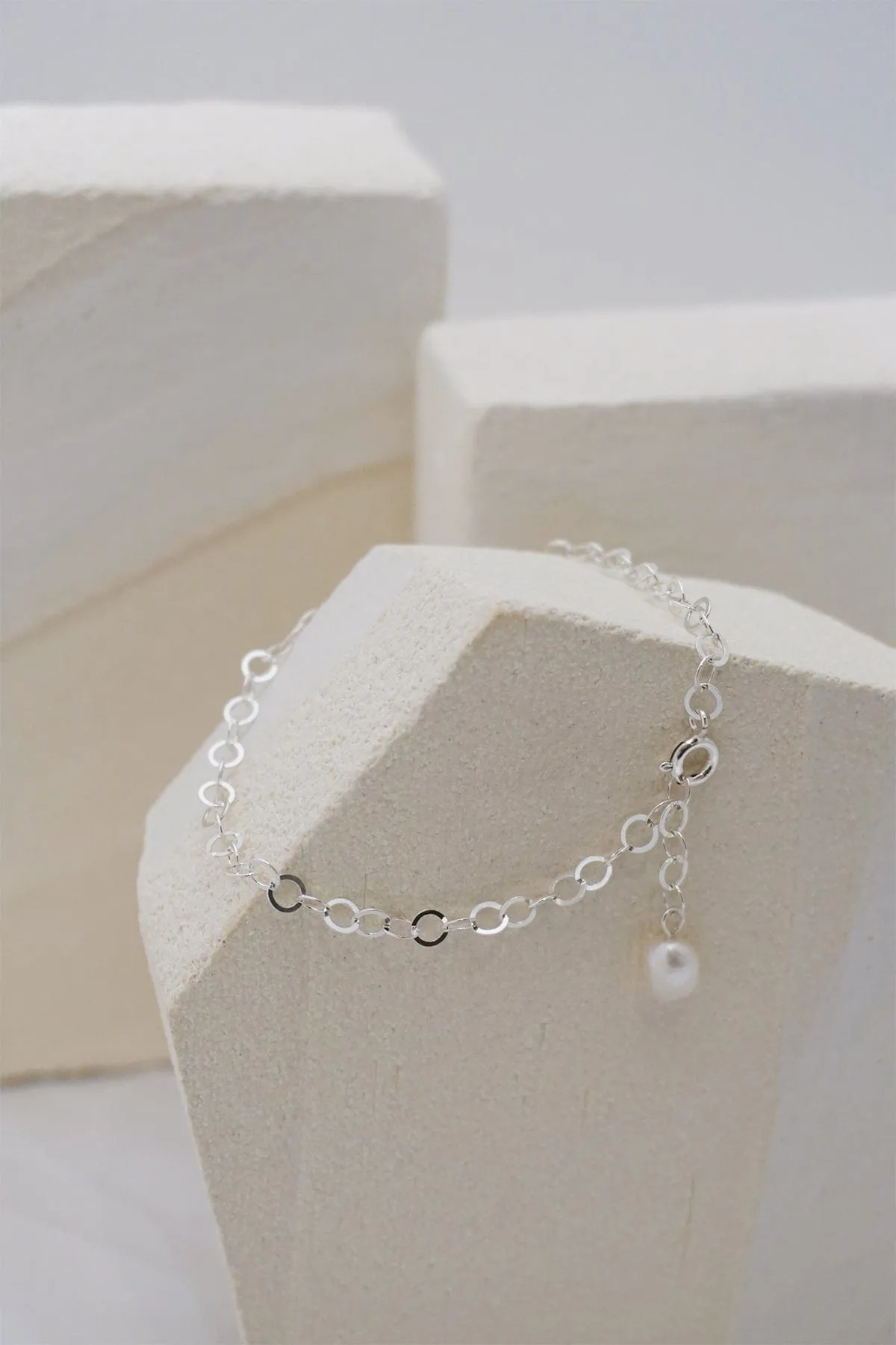 Mini Chain Pearl Bracelet - Silver