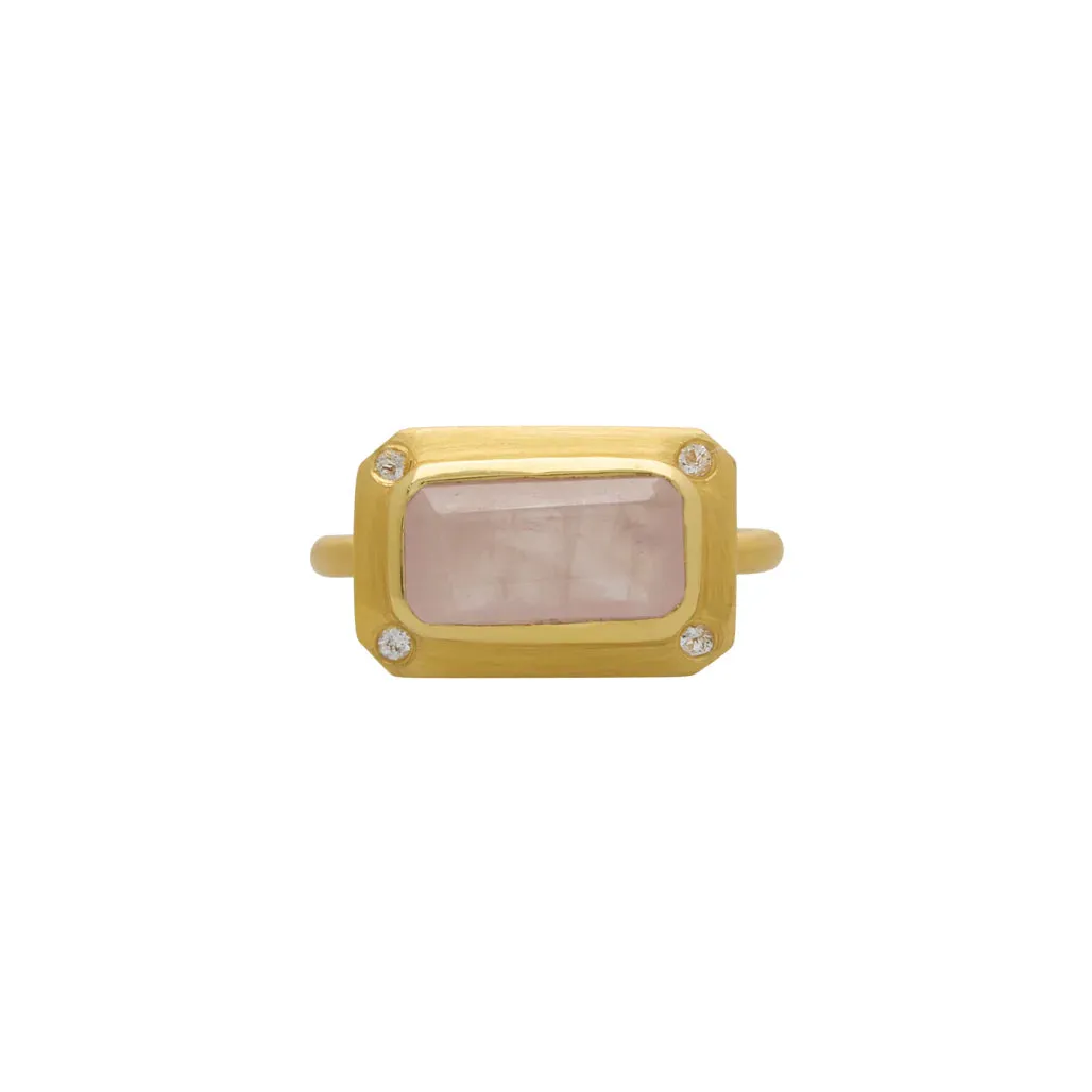 MURKANI Rose Quartz with White Topaz Ring GOLD
