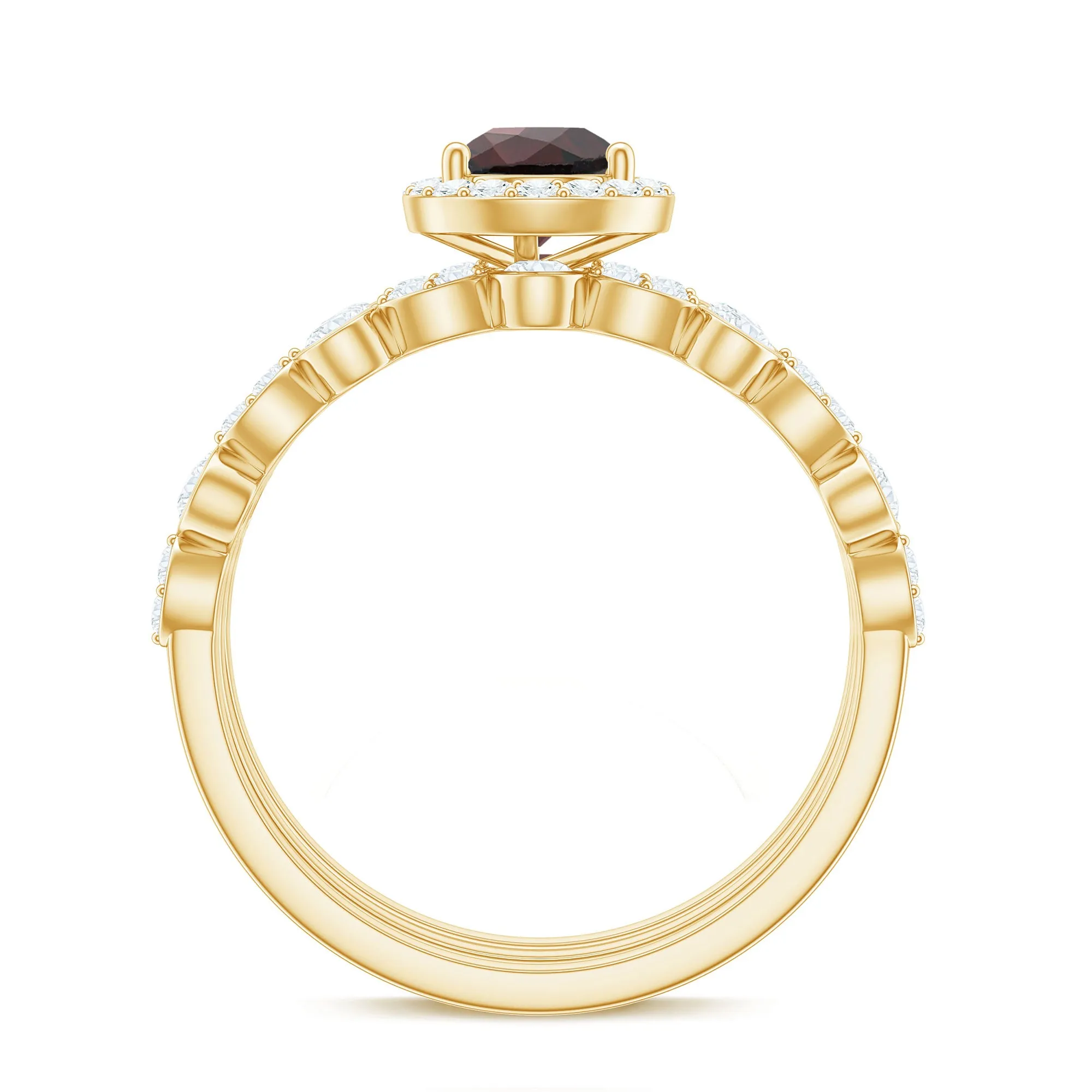 Pear Cut Garnet Bridal Trio Ring Set with Moissanite Band