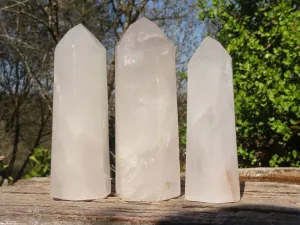 Polished Tall Semi Clear White Quartz Points x 3 From Madagascar