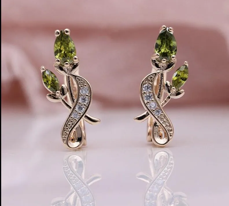 Rose Flower Earring Women Fashion 585 Rose Gold Water Drop Cubic Zircon Dangle Earrings