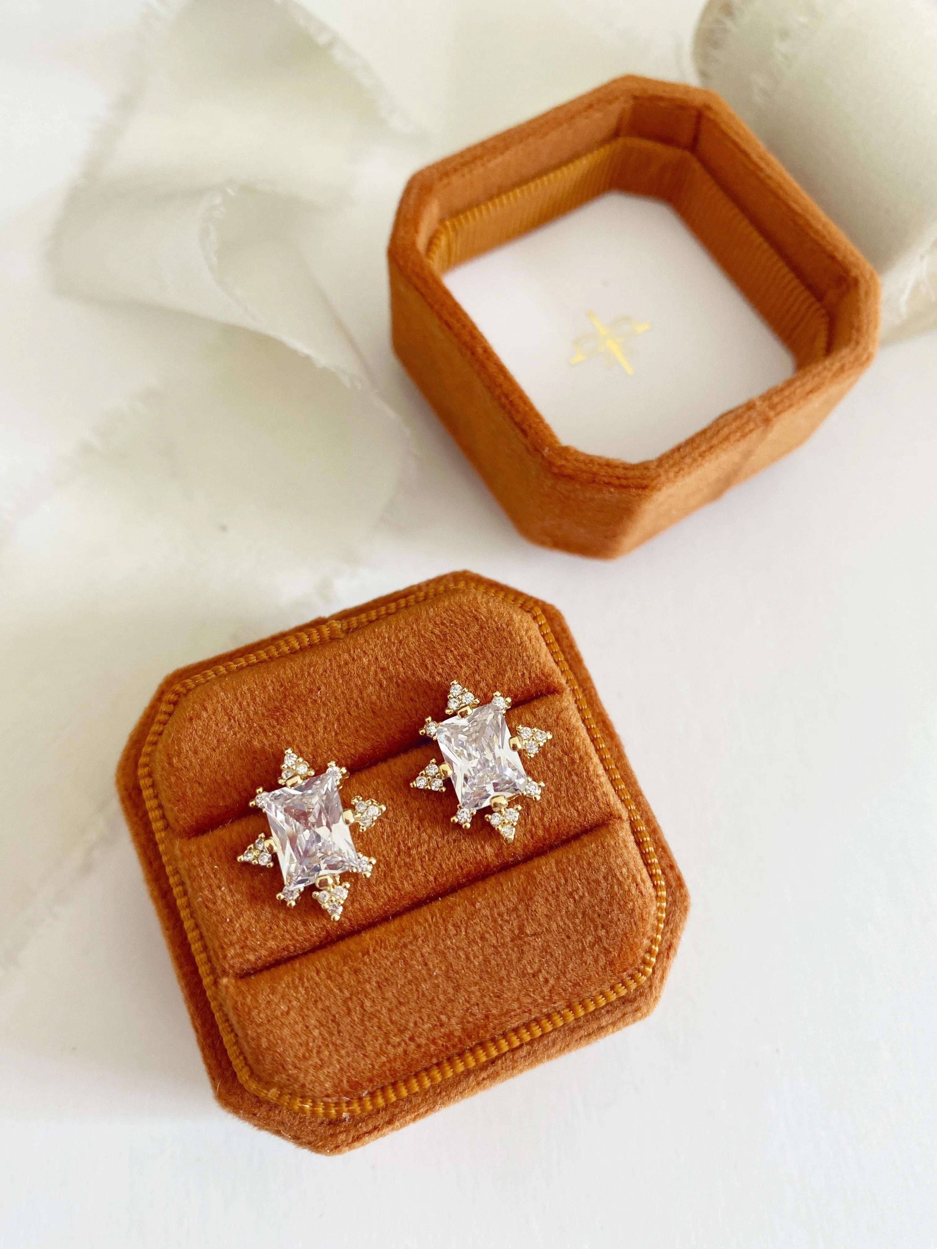 Rust Velvet Square Octagon Ring Box