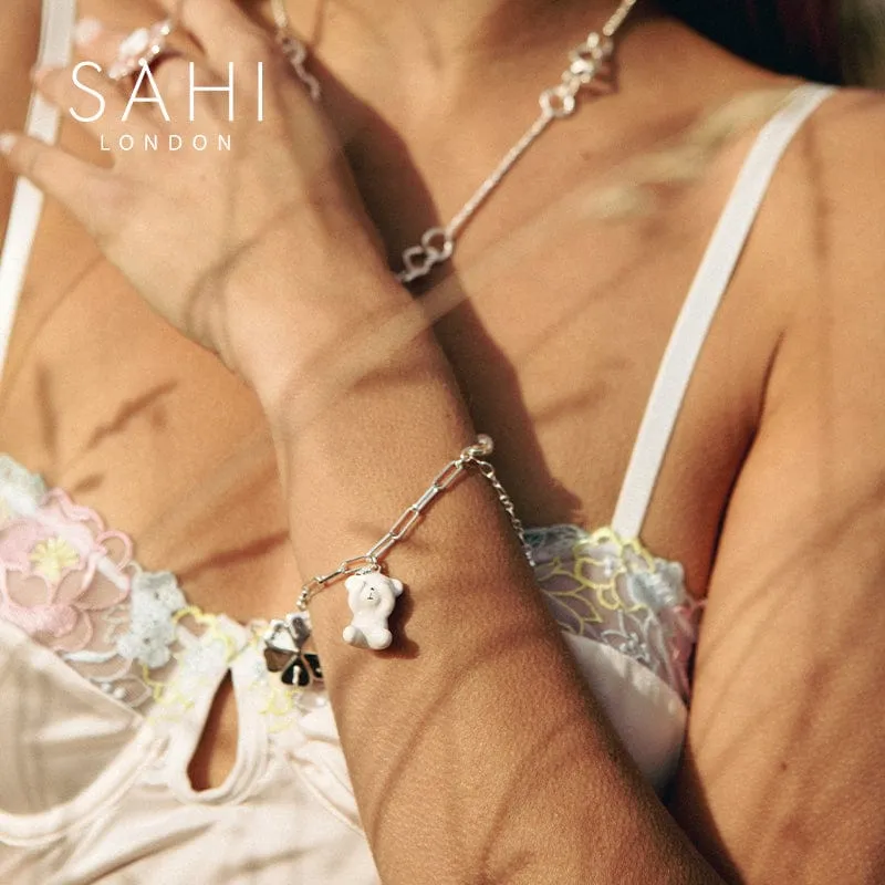 Sahi Enameled Pearl Bear Chain Bracelet