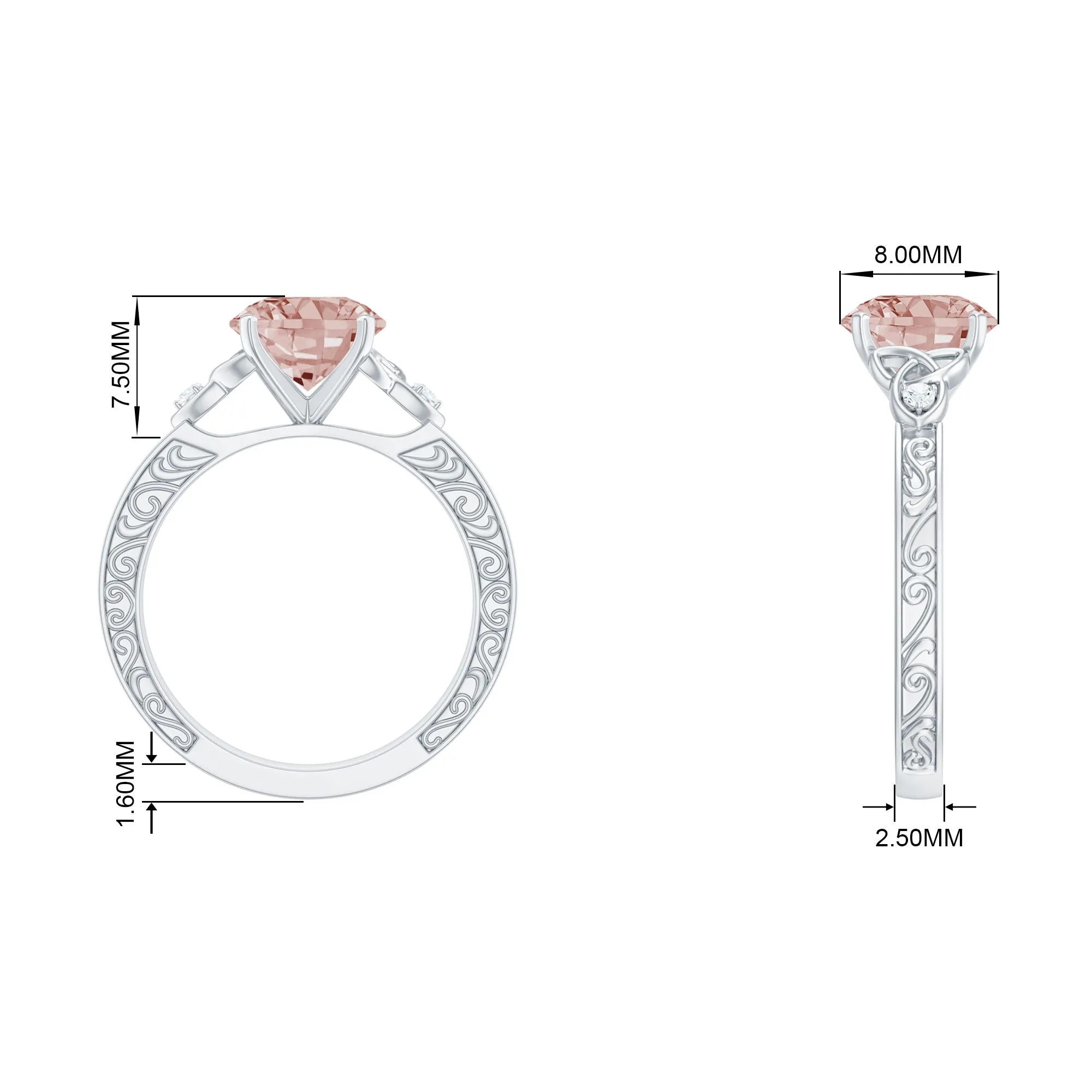 Solitaire Morganite Celtic Knot Ring with Diamond