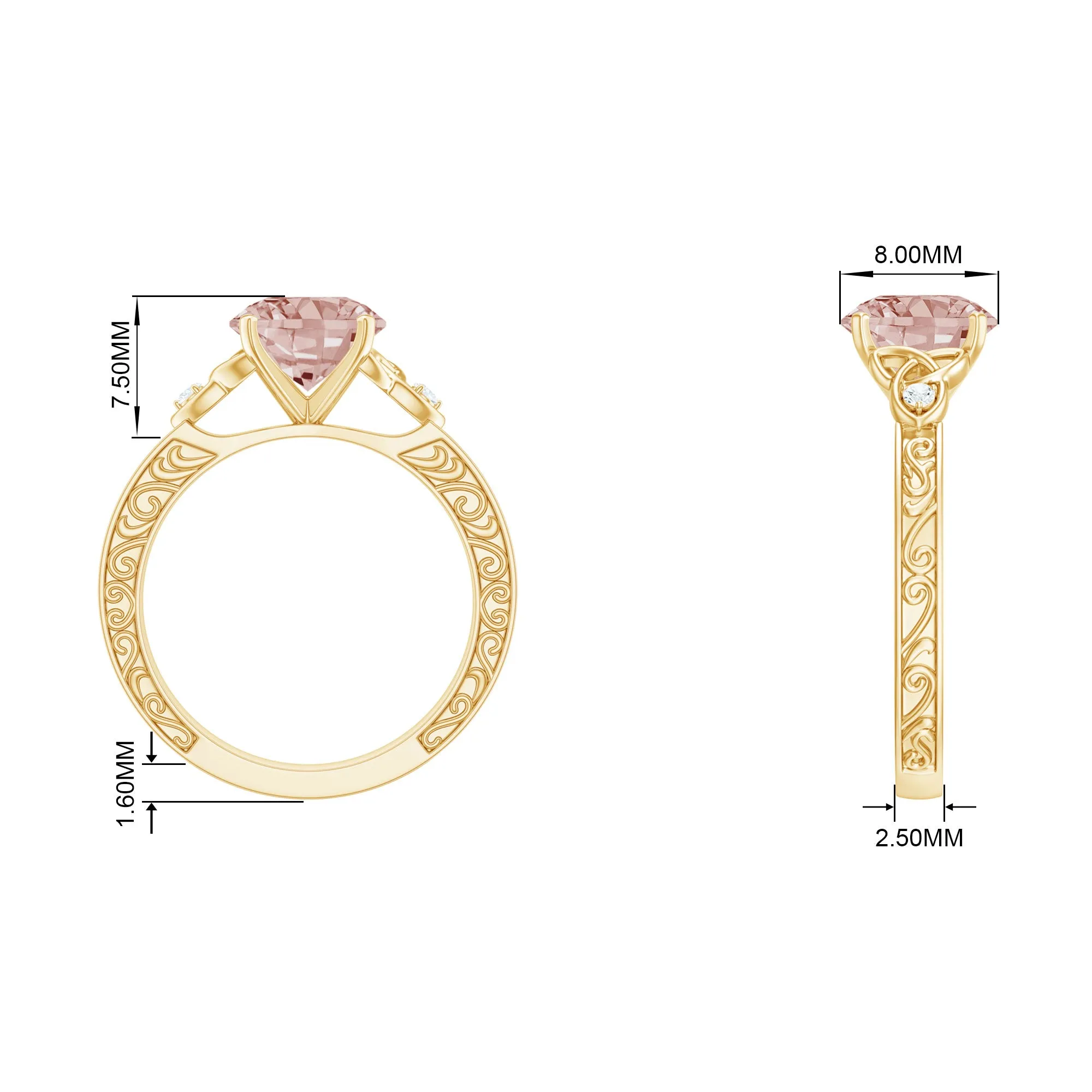 Solitaire Morganite Celtic Knot Ring with Diamond