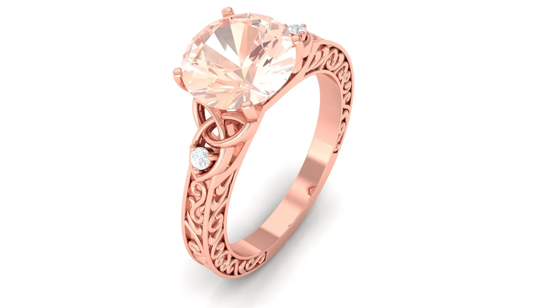 Solitaire Morganite Celtic Knot Ring with Diamond