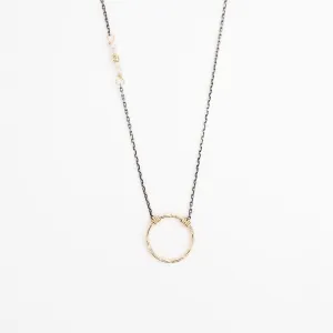 Tiny Circle with Moonstone Accent Necklace